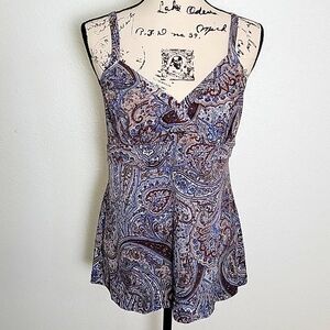 Vintage Y2k Crossover Babydoll Top Paisley Boho Hippie Indie Sparkly Large